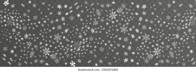 Vector snowflakes. Snowfall, snow. Snowflakes on an isolated background. PNG snow. Snow storm, Christmas snow. Vector image.