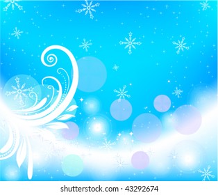 Vector - snowflakes and stars, golden blur light