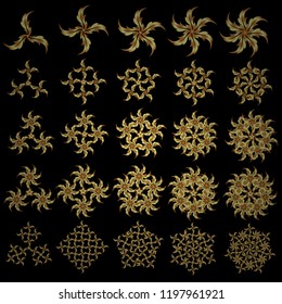 Vector snowflakes with watercolor effect. Textile print for bed linen, jacket, package design, fabric and fashion concepts. Abstract 25 snowflakes set.
