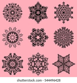 Vector snowflakes with watercolor effect. Textile print for bed linen, jacket, package design, fabric and fashion concepts. Abstract snowflakes set on a neutral background.