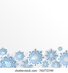 vector snowflakes for winter background design or christmas greeting card, paper cut out art style. Blue paper snowflakes for your design