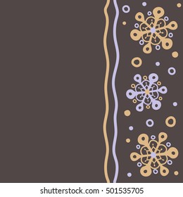 Vector snowflakes winter New Year frame. Vertical seamless pattern on brown background with copy space (place for your text).