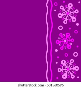 Vector snowflakes winter New Year frame. Vertical seamless pattern on violet background with copy space (place for your text).