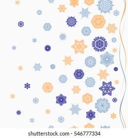 Vector snowflakes winter New Year frame. Seamless pattern on neutral background.