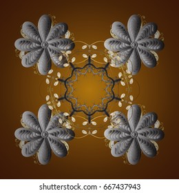 Vector snowflakes winter New Year frame. Seamless pattern on brown background.