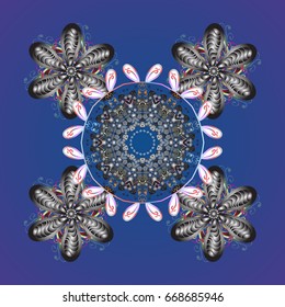 Vector snowflakes winter New Year frame. Ornamental pattern on colorfil background.