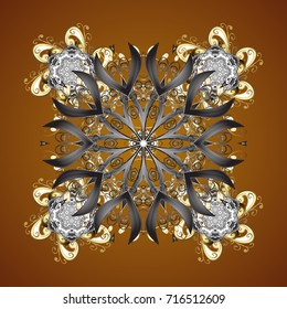 Vector snowflakes winter New Year frame. Seamless pattern on brown background.