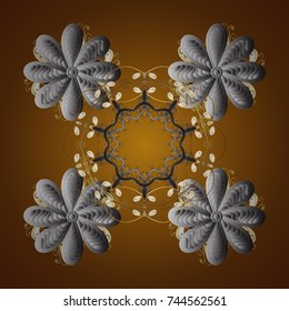 Vector snowflakes winter New Year frame. Seamless pattern on brown background.