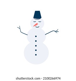 Hombre de nieve vectorial con canasta en la cabeza. Ilustración de material vectorial.