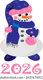 Vector Snowman with broomhappy new year, merry christmas