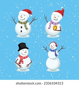vector snowman character icon collection set
