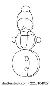 Vector snowman drawing in continuous line style