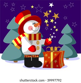 Vector. Snowman  with gift in color 05. More Cartoons see in portfolio