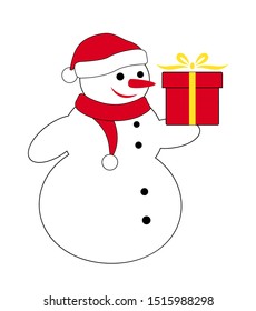 vector snowman with gift isolated on white background