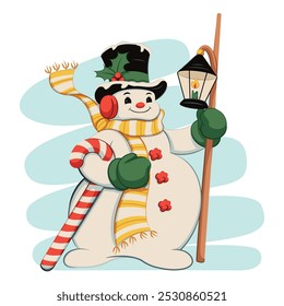 boneco de neve vetorial com luz suspensa Ilustração de desenho animado isolado