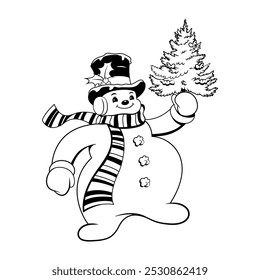 Vector Snowman with hanging light Cartoon Illustration Isolated