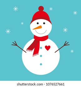 Vector snowman.  Illustration of a snowman with a red hat and a red scarf.