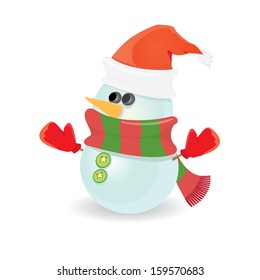 Vector snowman isolated on white. vector merry christmas background for greeting card or banner