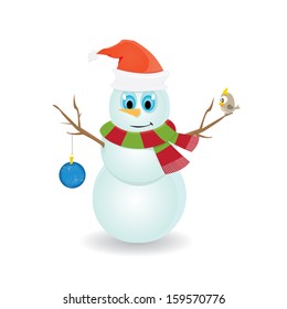 Vector snowman isolated on white. vector merry christmas background for greeting card or banner