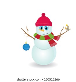 Vector snowman isolated on white. vector merry christmas background for greeting card or banner