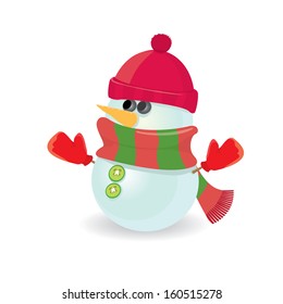 Vector snowman isolated on white. vector merry christmas background for greeting card or banner