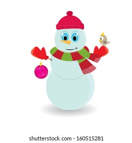 Vector snowman isolated on white. vector merry christmas background for greeting card or banner