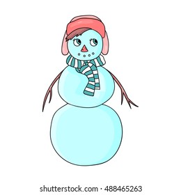 Vector snowman isolated on white background. Christmas winter card