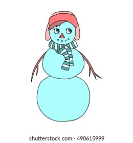 Vector snowman isolated on white background. Christmas winter card