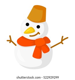 Vector of snowman isolated on white. Cartoon style. Cute funny christmas icon. EPS 10 Vector illustration.