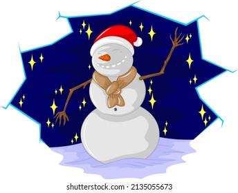 vector snowman on winter background