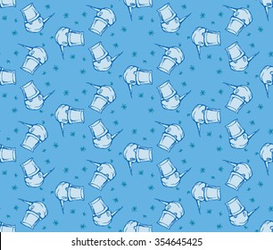 Vector snowman pattern. Illustration for Christmas. Doodles background