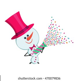 Vector snowman and petard. Xmas decoration.