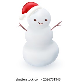 Vector Snowman with Santa Hat Isolated on White Background. Premium New Year Year Illustration in Realistic Style.