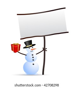 snowman vectorial con etiqueta y regalo