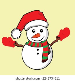 vector snowman wearing christmas hat