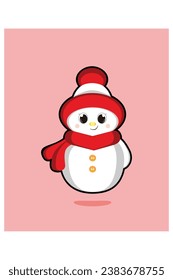 Vector snowman wearing a scarf. Snowman doll. Snowman with hat and scarf. Cute Christmas