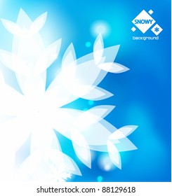 Vector snowy background. Winter Christmas blue blurred background with white snowflakes. Vector illustration