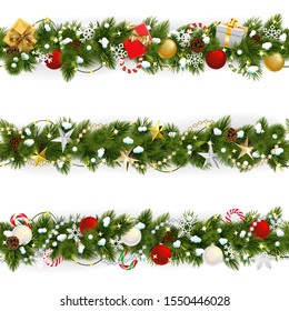 Vector Snowy Christmas Pine Border Isolated On White Background