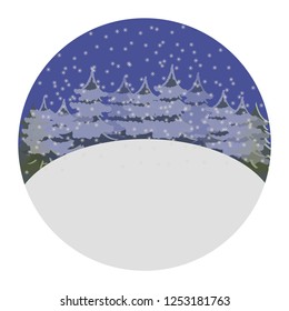 Vector of snowy field with a forest of Christmas trees in circle. You can put your character or text.