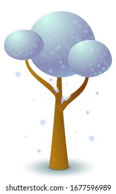 Vector snowy tree in winter. Game UI flat. Stylized drawing for logo design, decorating clothes, build 2D games or postcards. Isolated stock illustration on white background.