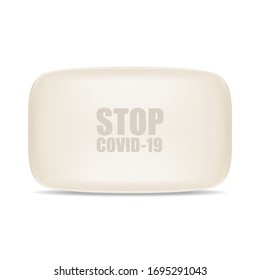 vector soap bar with title STOP COVID 19