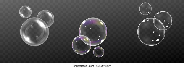 Vector Soap Bubble. Realistic Soap,  Glare. Foam Bubbles Png. Powder, Soap, Detergent. Vector.