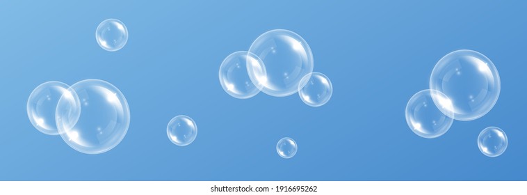 Vector soap bubble. Realistic soap,  glare. Foam bubbles. Powder, soap, detergent. Vector.