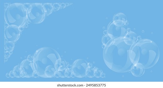 Vector soap bubble. Realistic soap bubble, glare. Foam bubbles. Powder and soap, detergent.