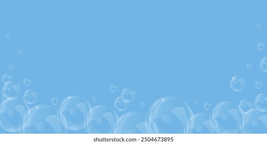 Vector soap bubble. Realistic soap bubble, glare. Foam bubbles. Powder and soap, detergent.