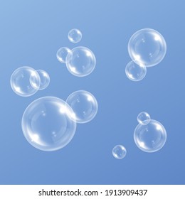 Vector Soap Bubble. Realistic Soap Bubble Png, Glare. Foam Bubbles Png. Powder, Soap, Detergent. Vector Image.