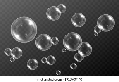 Vector Soap Bubble. Realistic Soap Bubble Png, Glare. Foam Bubbles Png. Powder, Soap, Detergent. Vector Image.