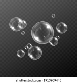 Vector soap bubble. Realistic soap bubble png, glare. Foam bubbles png. Powder, soap, detergent. Vector image.