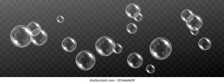 Vector Soap Bubble. Realistic Soap Bubble Png, Glare. Foam Bubbles Png. Powder, Soap, Detergent. Vector Image.