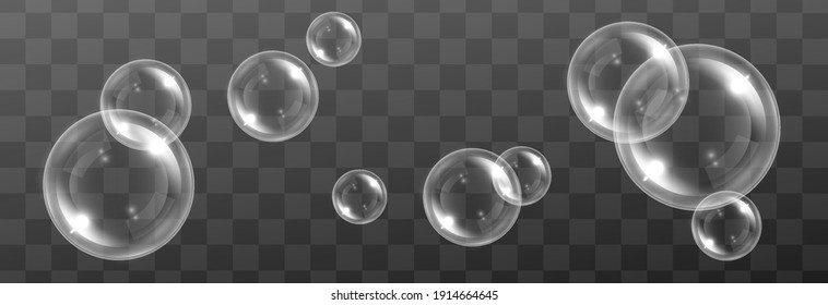 Vector Soap Bubble. Realistic Soap Bubble Png, Glare. Foam Bubbles Png. Powder, Soap, Detergent. Vector Image.